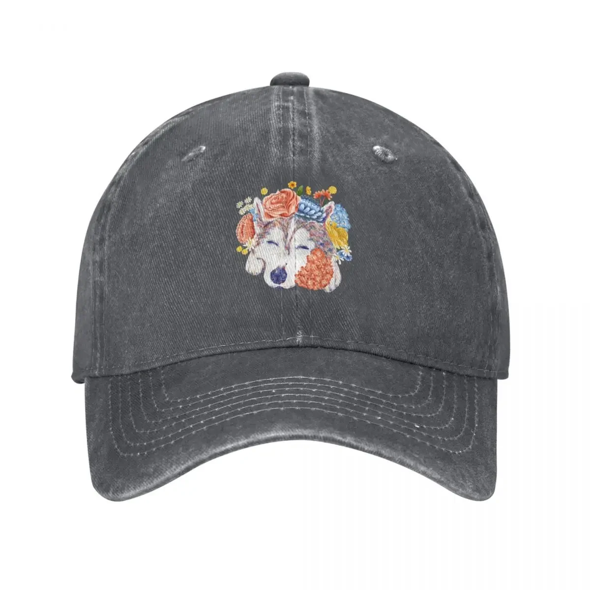 Colored Pencil Husky Dog Flower Crown Baseball Cap beach hat hard hat tea Hat For Men Women's