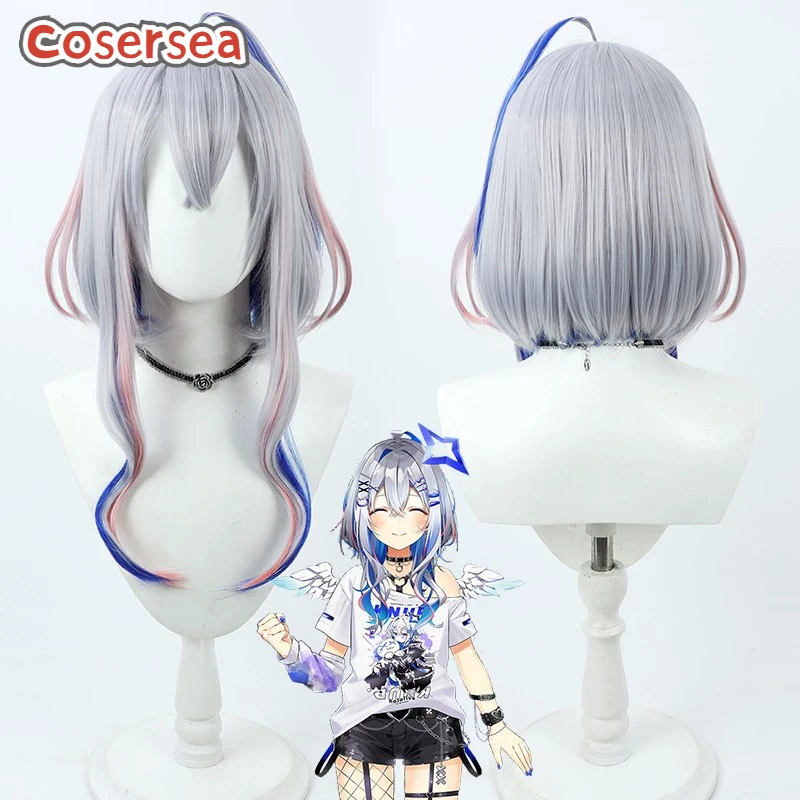 

Cosersea Amane Kanata Cosplay Wigs Virtual YouTuber Amane Kanata Short Silver Gray Mixed Color Wig Synthetic Hair Heat Resistant