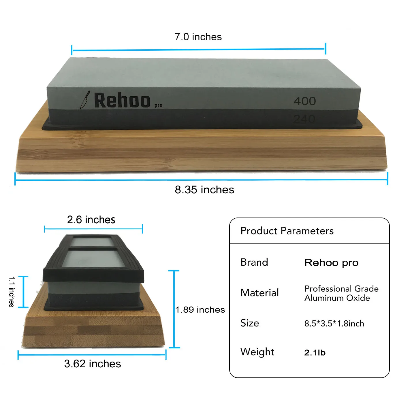 Rehoo Double-sided Sharpening Stone 240/400 Mesh + Non-slip Bamboo Base + Double Rubber Pad + Fixed Angle Guide Rail