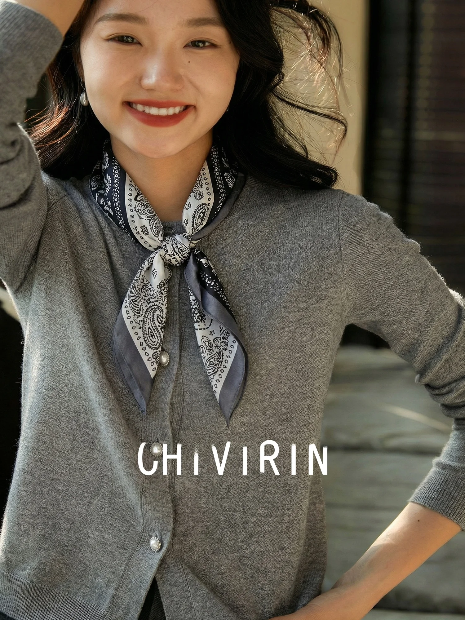 

Chivirin Silk Wool Knitted Open Cardigan Women's Loose Long Sve V-ne Spring Faionable Versatile Silk Scarf Outerwear