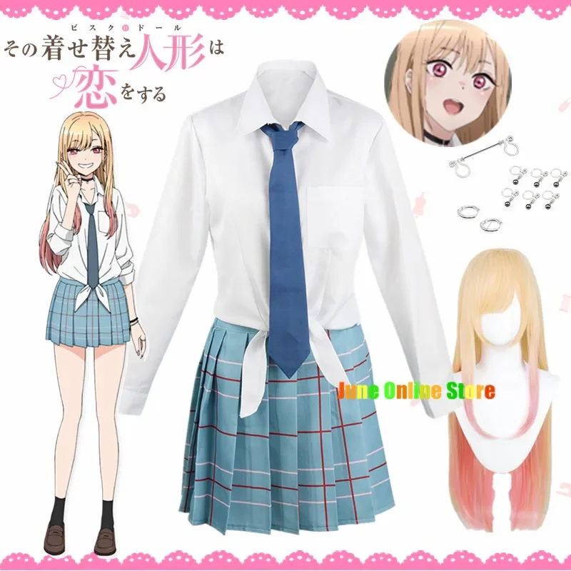 2025 Anime nuevo My Dress Up Darling Kitagawa Marin Cosplay vestidos uniforme escolar peluca pendientes abc