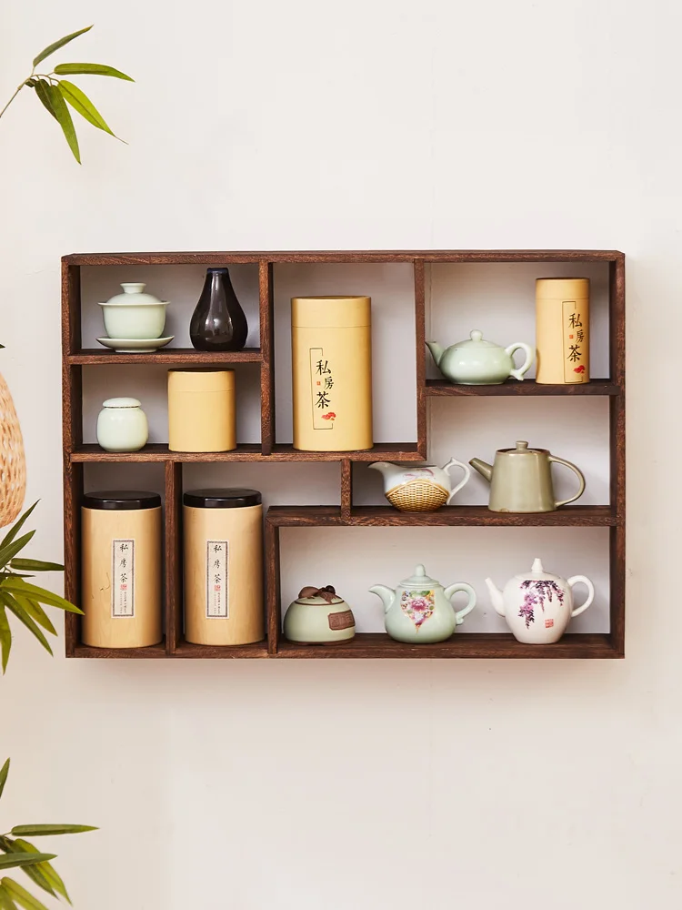 Solid Wood Floating Shelves Rustic Wall Mounted Tier Rectangle Shaped Display Shelf for Living Room Decoration Chinese Style