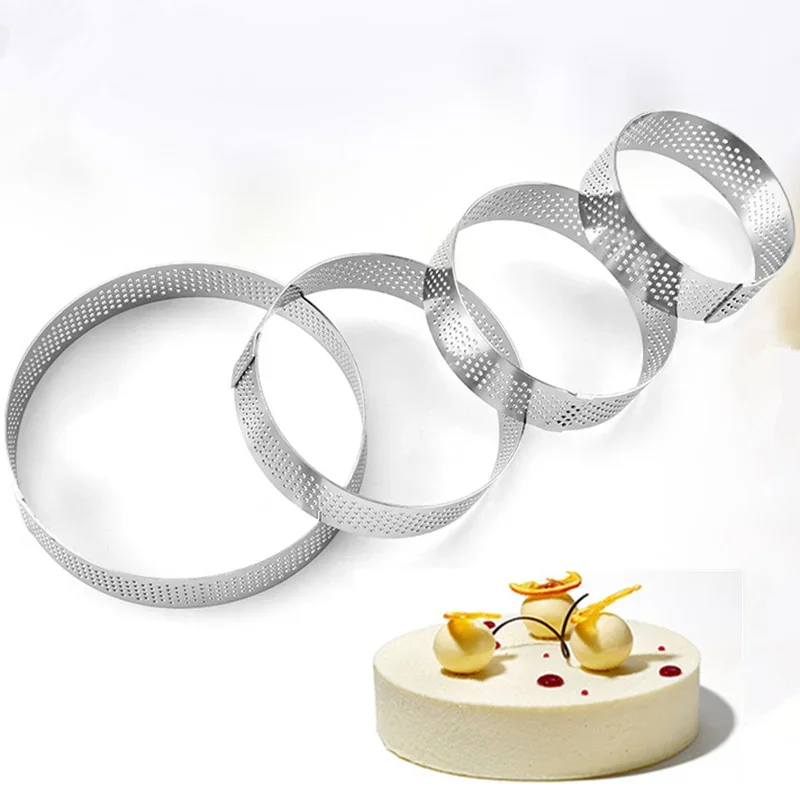 

Stainless Steel Mousse Cake Mold Heat-Resistant Perforated Round Tart Ring Cookies Pastry Circle Cutter Mold Baking Tools