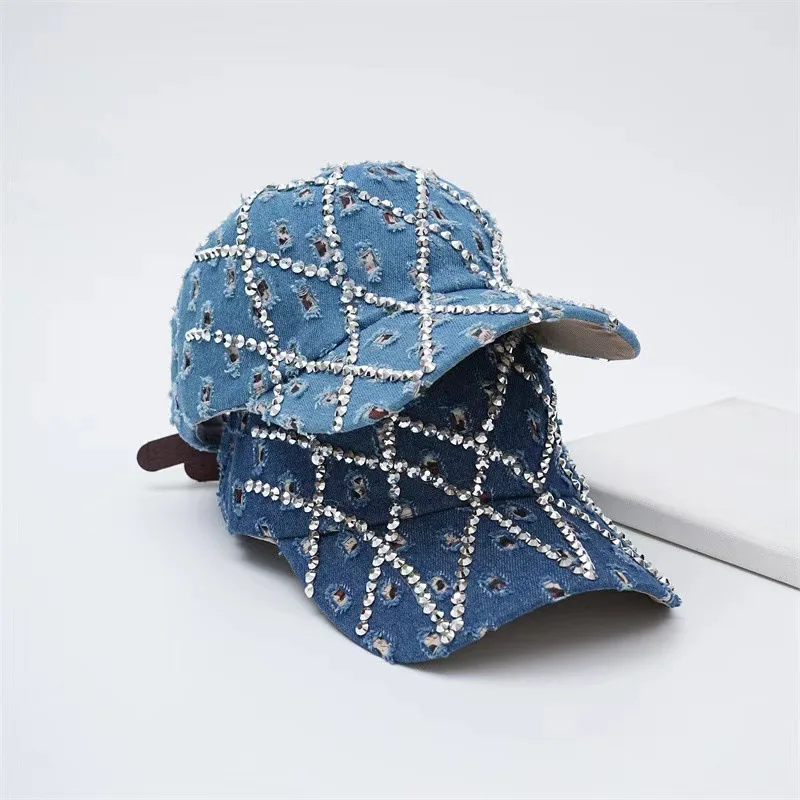 Women's Bling Diamond Lattice Rhinestone Denim Baseball Cap, Adjustable Sun Hat for Daily, Travel, Party, Multiple Colors Availa