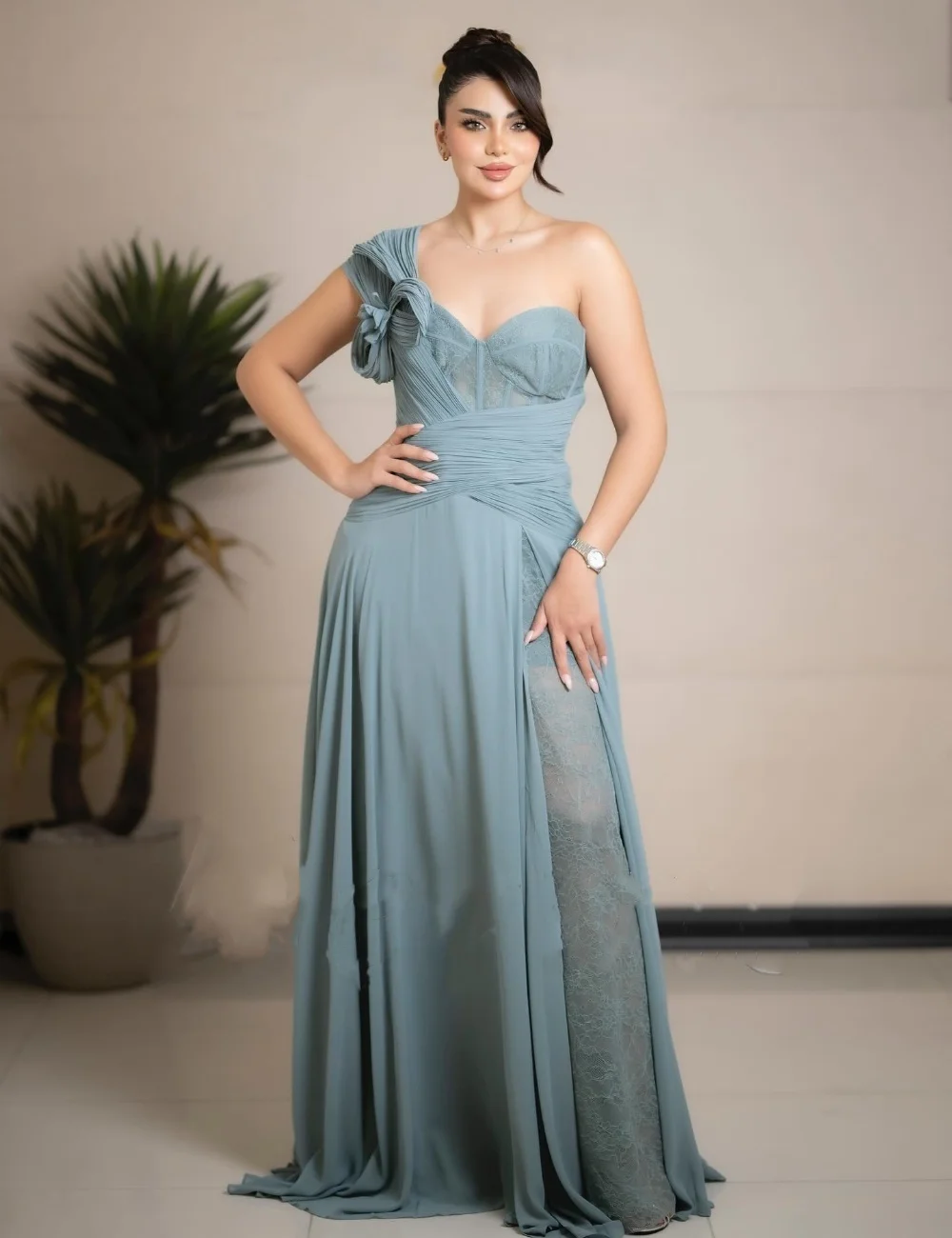 

Customized Chinese Style Chiffon Pleat A-line One-shoulder Long Dresses Bespoke Occasion Homecoming Modern Classic