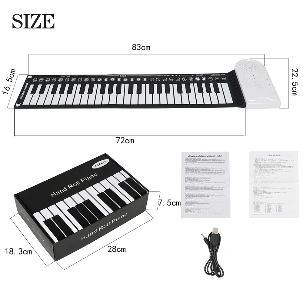 IRIN Smart 49 Keys Piano Hand Roll البيانو الإلكتروني القابل لإعادة الشحن MIDI لوحة المفاتيح المحمولة لينة سيليكون البيانو مع أجزاء مكبرات الصوت
