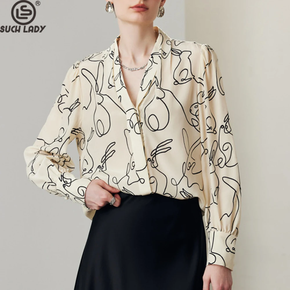 

Женская рубашка из 100% натурального шелка, сексуальная элегантная модная блузка с v-образным вырезом и длинными рукавами с принтом, топы