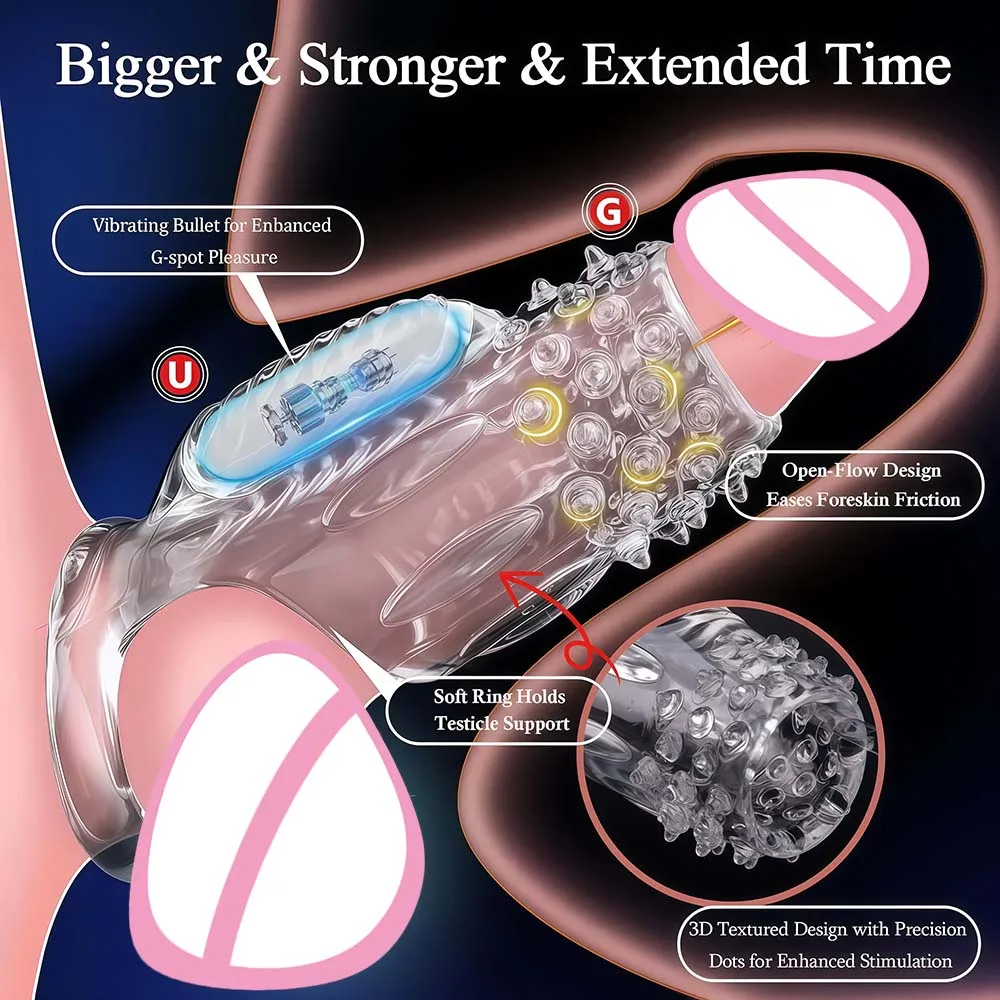 Penis Sleeve Extensions Condom Male Enlargement Delay Vibrators Clits Massager Cock Ring Vibrating Penis Cover Sex Toys for Men - Image 2