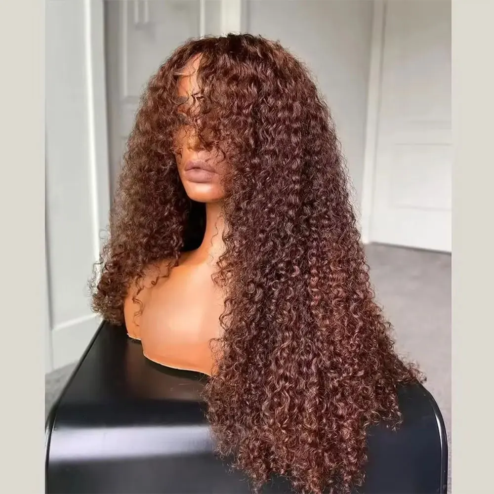 

Chocolate Brown Kinky Curly Human Hair Wig 13x6 Lace Frontal Wigs Human Hair HD Lace Front Wig For Black Women