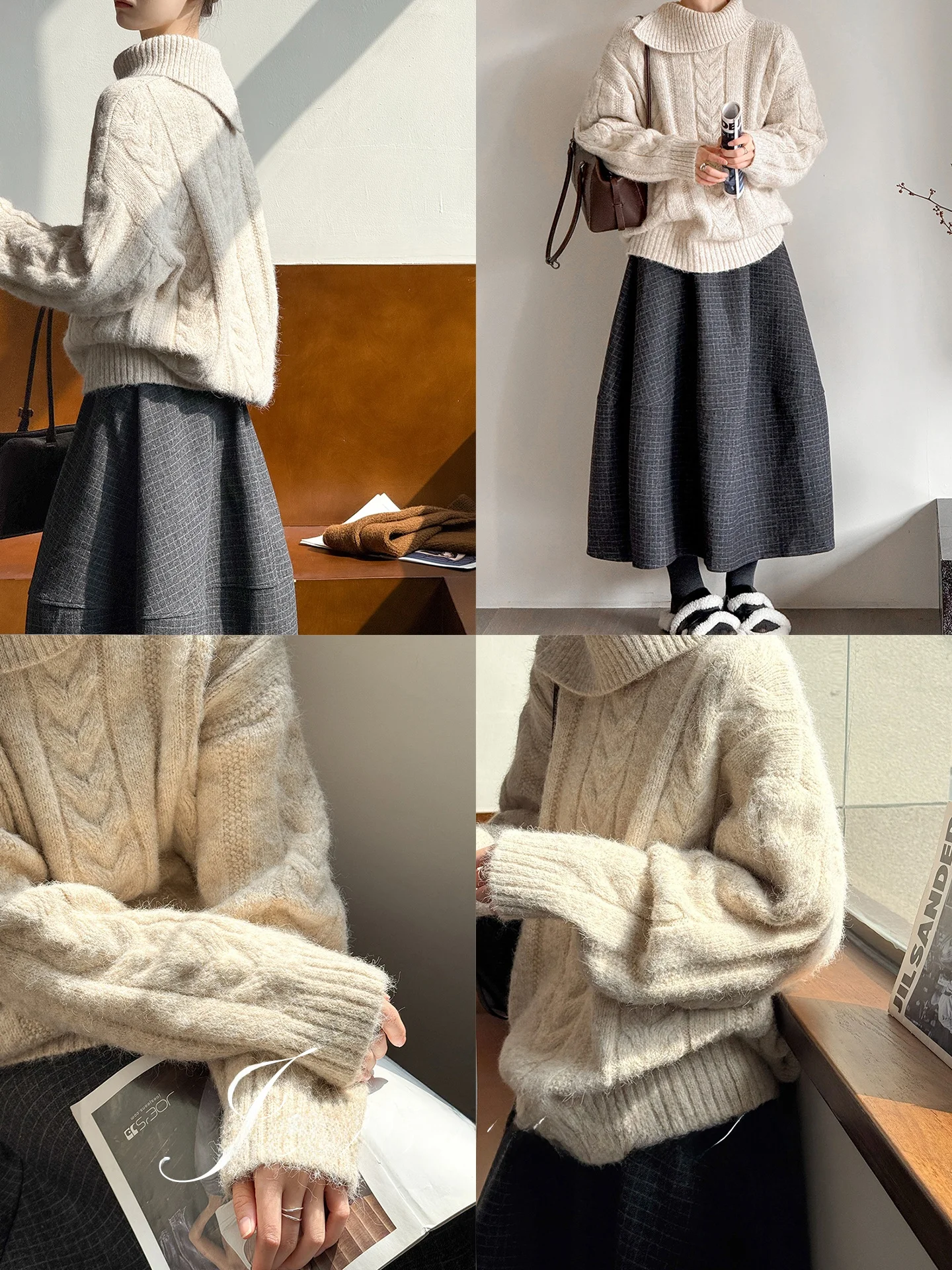 

Thiened Soft Autumn Winter Women's Knitted Sweater Unique Collar Design Comfortable High Quali Long Sve High Ne Sweater