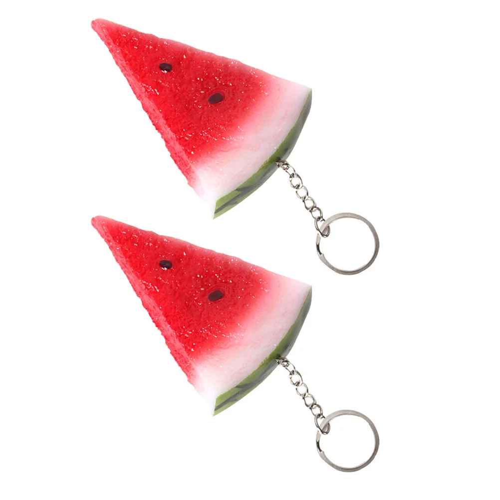 2 Pcs Pendant Watermelon Slices Keychain Decor Ornament Cartoon Chains Pvc DIY Ring