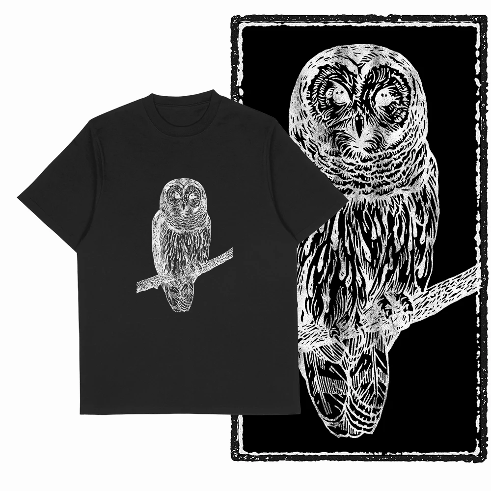 Coolmind DH 100% Cotton cool owl print exclusive Graphic men T shirt Big Size owl men tshirt loose men's novelty tee shirt