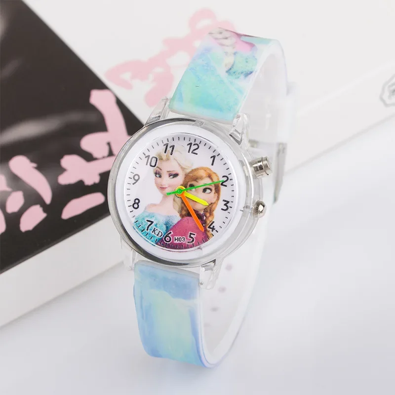 Disney Frozen Aisha Anna Children\'s Watch Girl\'s Boy\'s Flash electronic Quartz Watch Cute Cartoon Watch birthday gifts