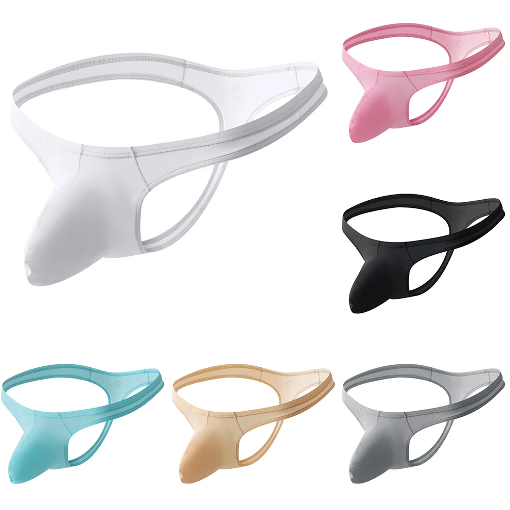 

Mens Thong Underwear Breathable Briefs Ice Silk Thongs Low-Rise G-string Bikini Open Back Underpant JJ Sleeve Elephant Trunk