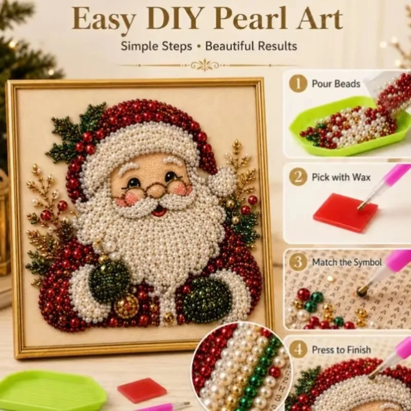3D Christmas Pearl Rhinestone Painting Kit Diy Handmade Bead Art Canvas Picture Home Wall Decoration Xmas Creative Craft Gift - view 2