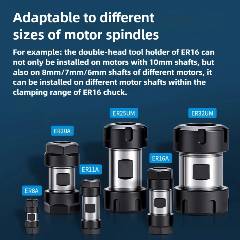 ER11 ER16 ER20 ER20 ER25 ER32 Tool Holder DIY Motor Shaft Column Spindle Double Chuck Motor Shaft ER Collet Engraving Machine