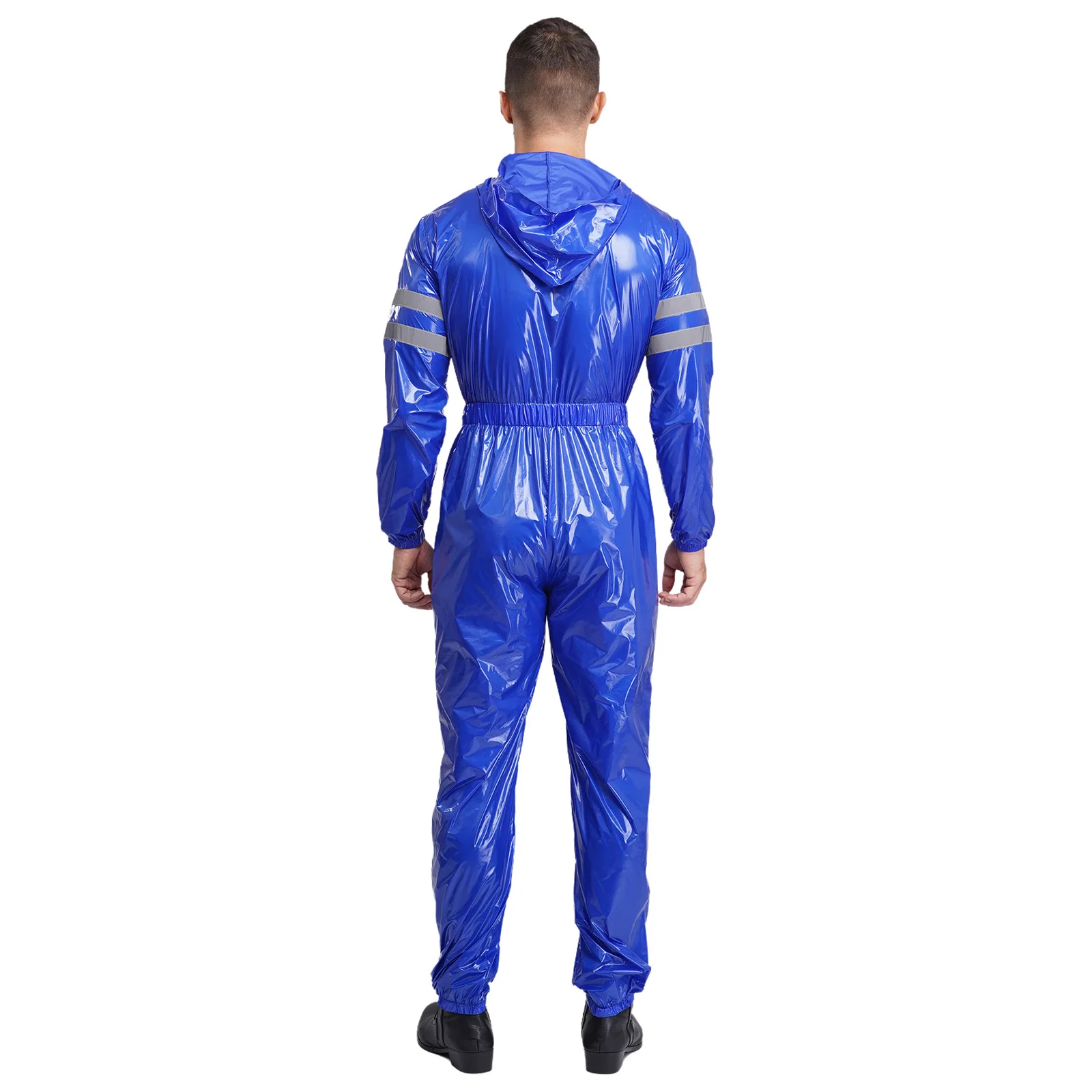 أزياء رجالي مآزر مقاومة للماء وضوح عالية شرائط عاكسة طويلة الأكمام مرونة الخصر الجبهة زيبر مقنعين بذلة