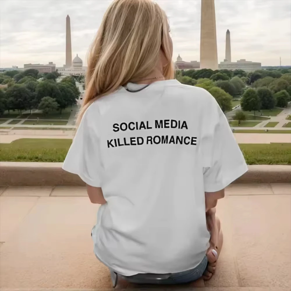 

2025 Y2K Social Media Killed Romance T Shirt Women Aesthetic Valentine's Print T-Shirt Couple Cotton Tee Summer Tops Clothing