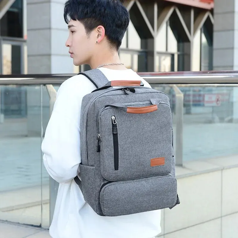 Tas bisnis pria, ransel komputer Laptop kapasitas besar kasual Oxford gaya Preppy baru warna Solid uniseks