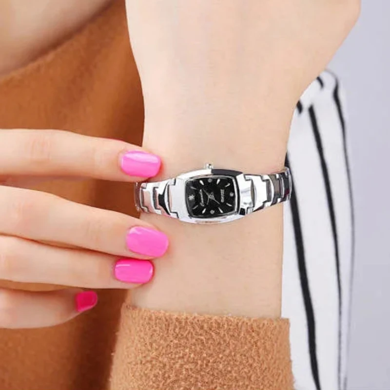 Роскошные классические часы с ремешком из розового золота, элегантные женские кварцевые часы, вольфрамовые цветные женские наручные часы из нержавеющей стали, Reloj Mujer