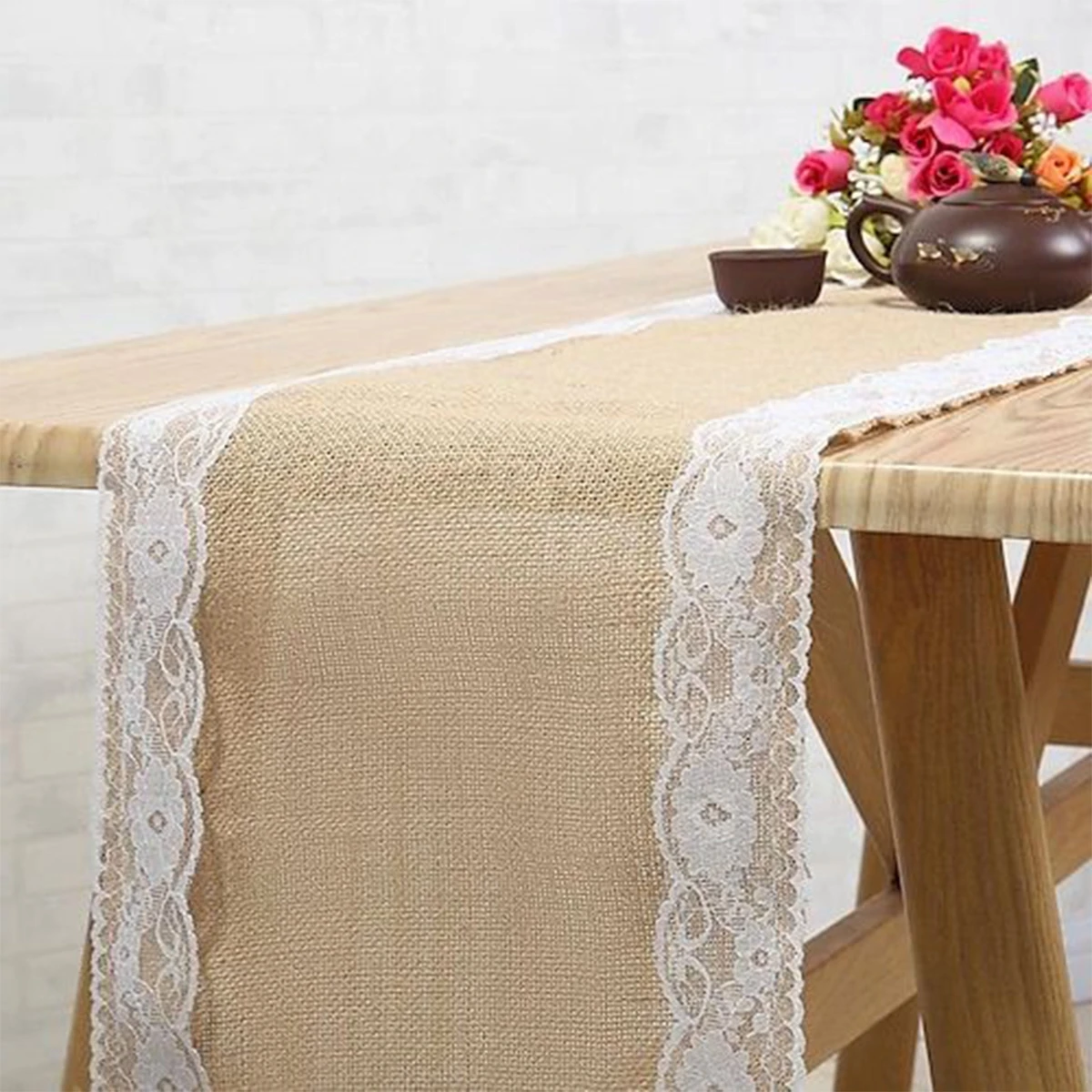 

Jute Burlap Linen Table Runner Gray Khaki Vintage Natural Rustic Dinner Table Decor Country Wedding Birthday Party Decor