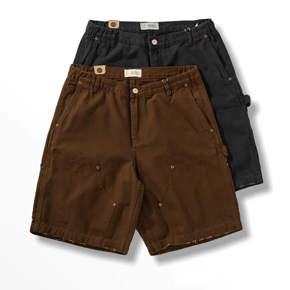 Loose Fit Vintage Style Cargo Shorts for Men with Heavyweight Canvas Fabric