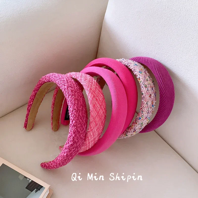 Rose Pink Collection~High Grade Thick Korean Version Small Wind Rose Red Mesh Sponge High Head Hair Band Female