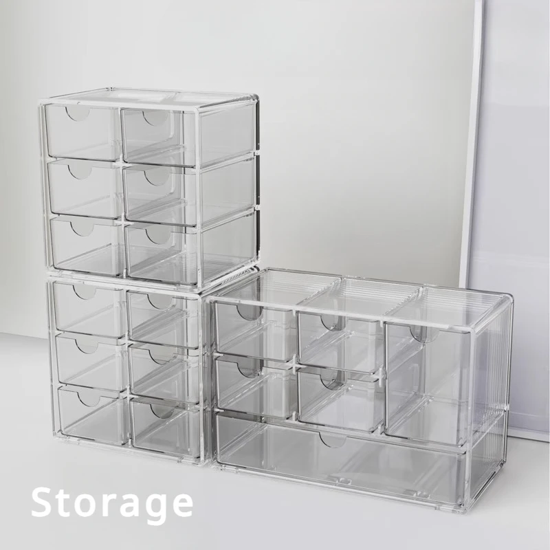 Transparent Drawer Storage Box Large Capacity Table Cosmetic Sundries Sorting Box Simple Office Stationery Multilayer Organizer