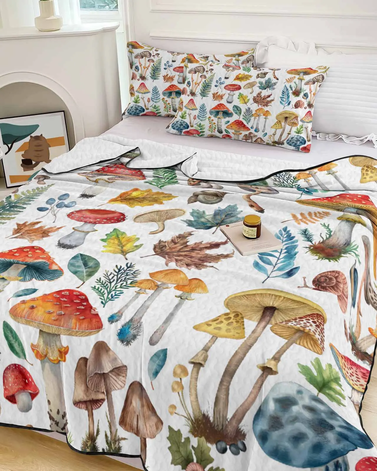 

Mushrooms Plants Watercolor Retro Summer Cooling Quilt Air Condition Blanket Comfortable Lightweight Bedroom Thin Quilt