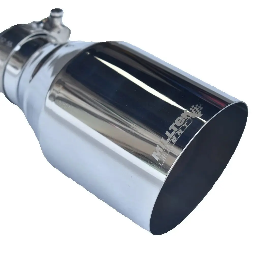 Silencieux de voiture MILLTEK SPORT 304 en acier inoxydable argenté brillant avec buse d'échappement pointue et buse d'échappement universelle coudée