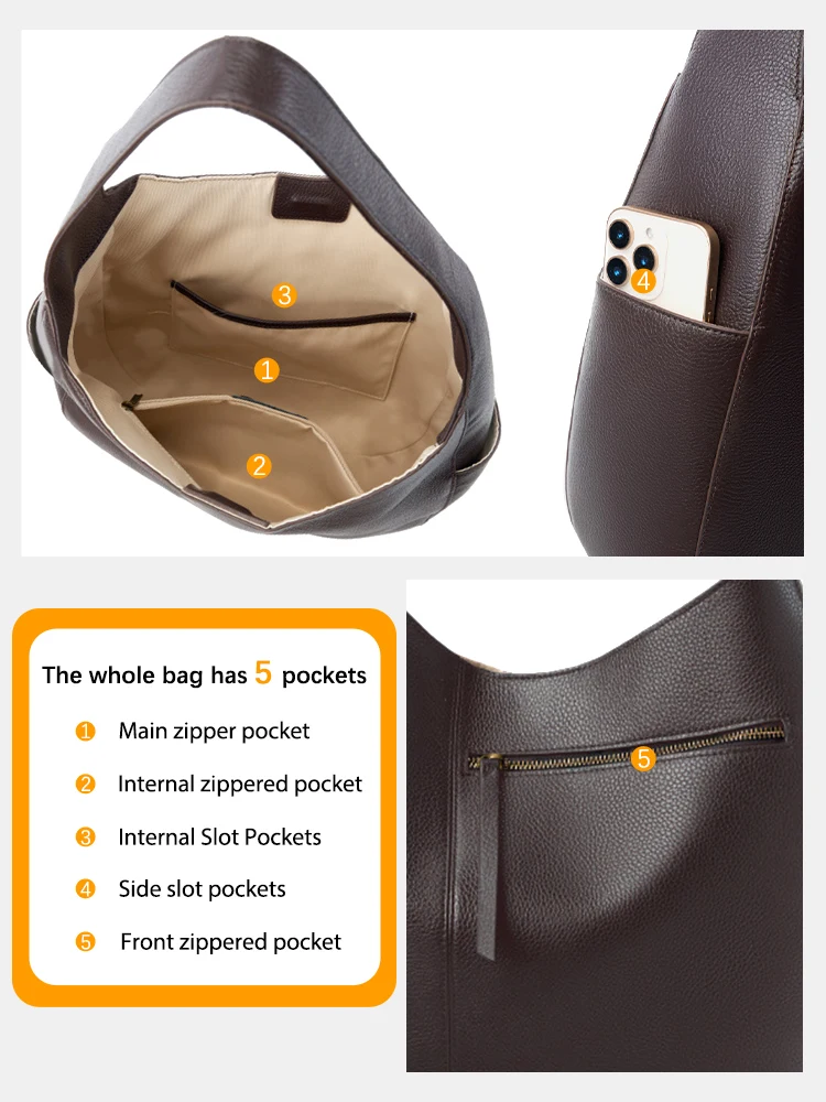 Zency Women's Premium Leather Large Hobo Shoulder Bag