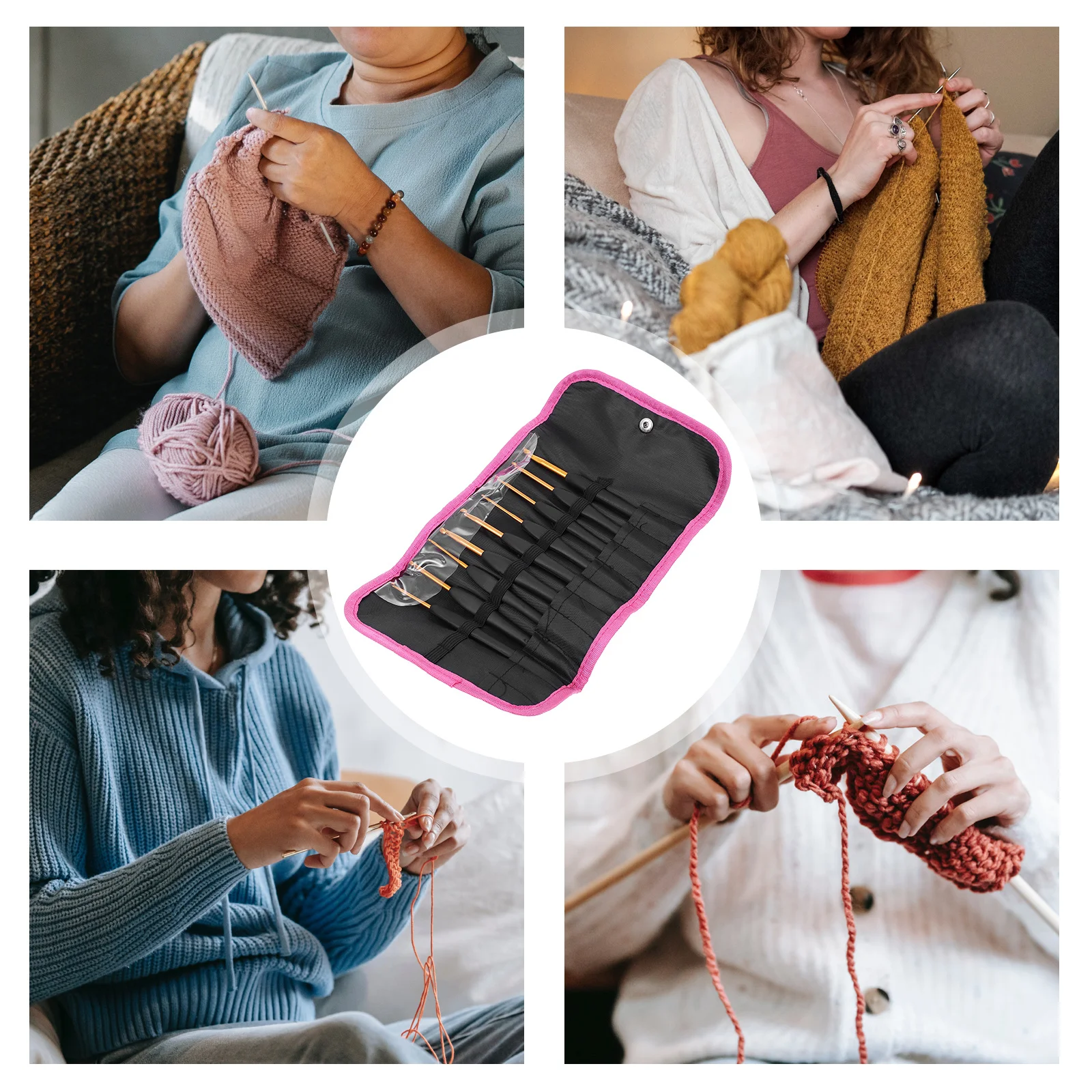 

1 Set Of Knitting Needles Tpr Handle Aluminum Hooks For Sweater Scarf Yarn Craft Diy Tool Beginner Crochet Kit Black Crochet