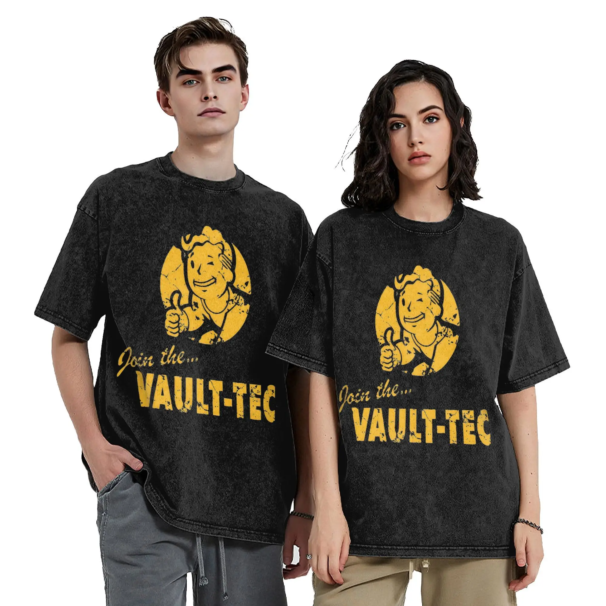 Washed T Shirt Join The Vaults Fallouts Tec Hip Hop Fashion T-Shirt Oversize Streetwear Cotton Printed Tops Tee Shirt for Men