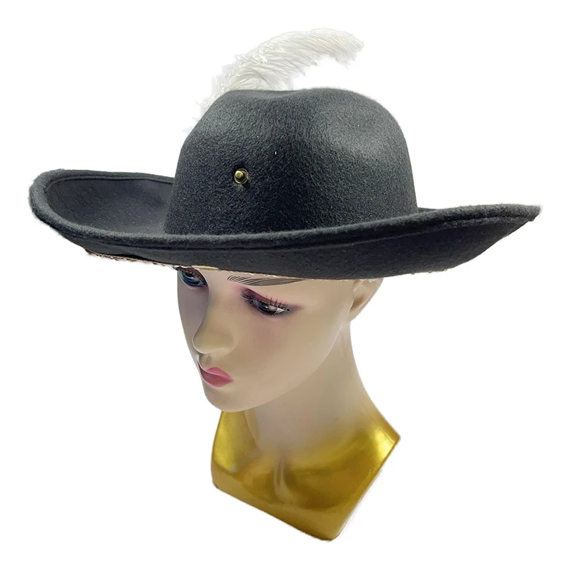 للجنسين واسعة حافة قبعة قرصان ريشة بيضاء مزينة قبعة تريكورن تأثيري القبعات تنفس عادية مرحلة الأداء قبعة التبعي