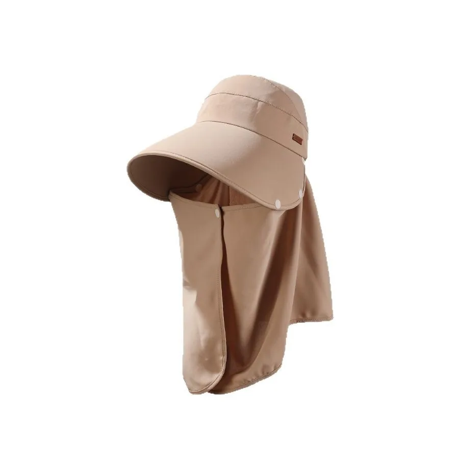 Chapeaux d'été pour femmes, chapeau de soleil avec grand châle amovible, Protection du cou, haut vide, seau, visière, accessoires de plage