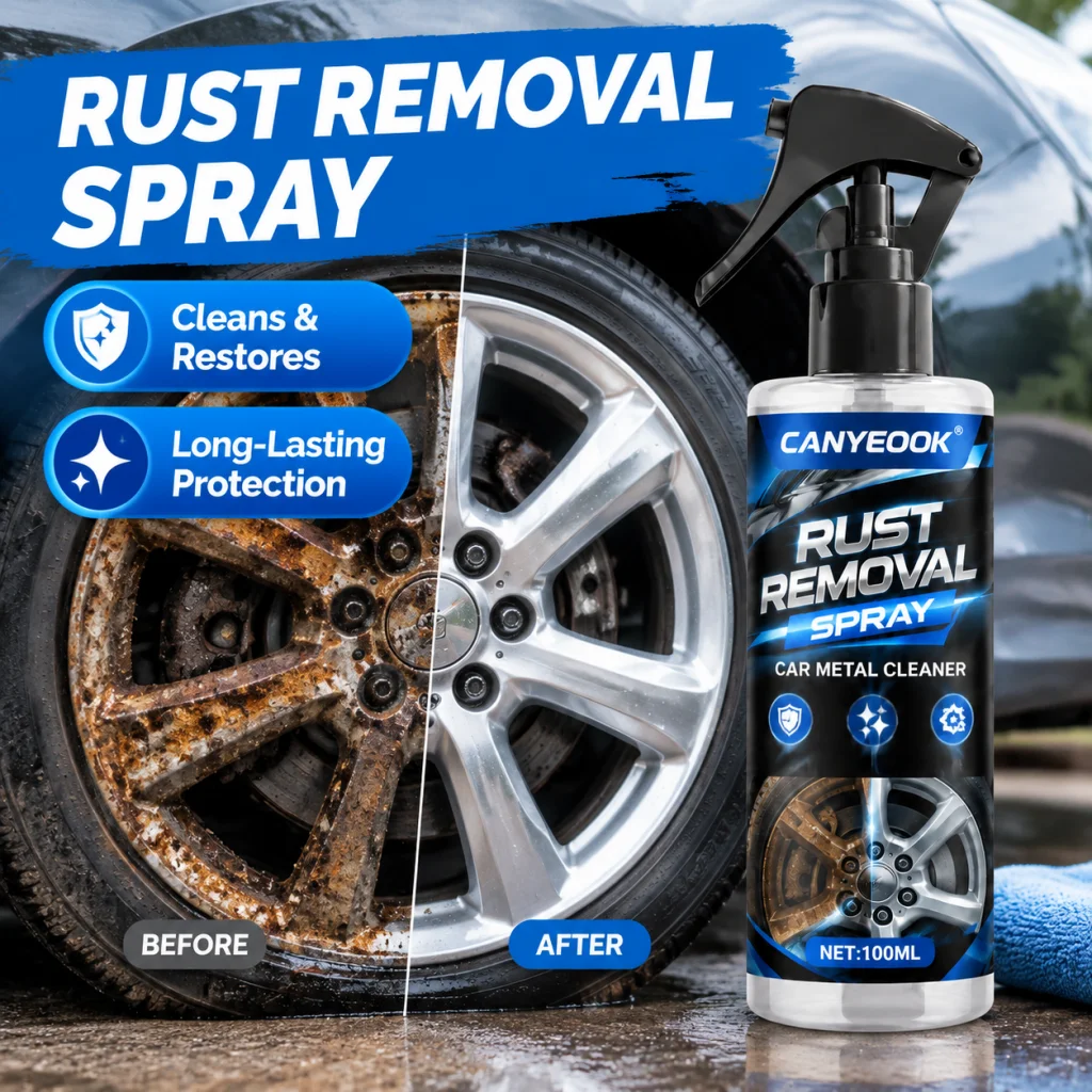 CANYEOOK Rust Remover Spray 100ml, Fast Rust & Stain Removal for Car Metal, Wheels & Bolts, Restore Shine, Anti-Rust Protection