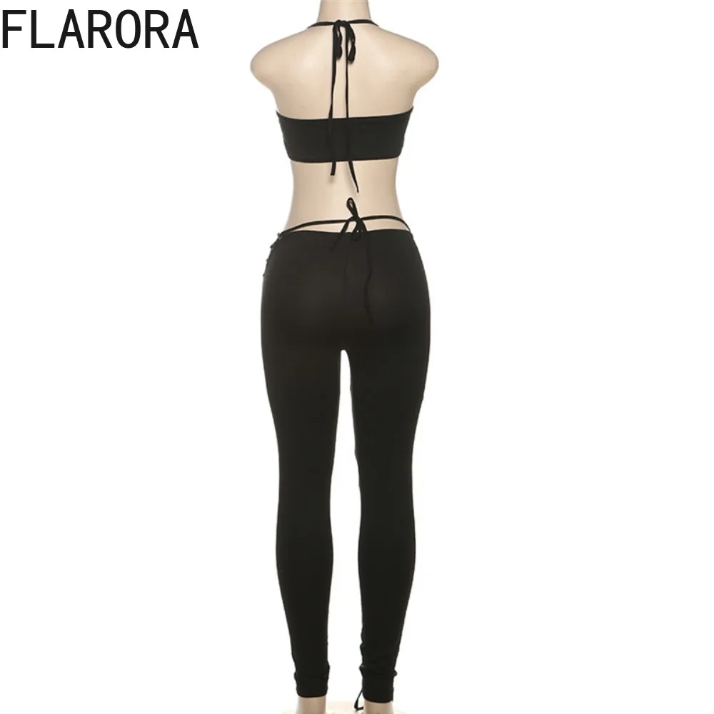 FLARORA موضة ضمادة 2 قطعة مجموعات امرأة الرسن عارية الذراعين قطع علوية بدون أكمام و الجوف خارج Shiring السراويل وتتسابق Y2k الشارع الشهير