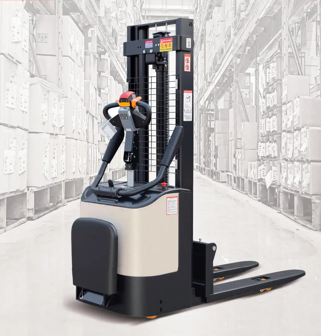 Narrow Aisle Cargo Stacker 1Ton Electric Stacker Full Electric Pallet Lifter 1.6m Lift Factory Transport Tool