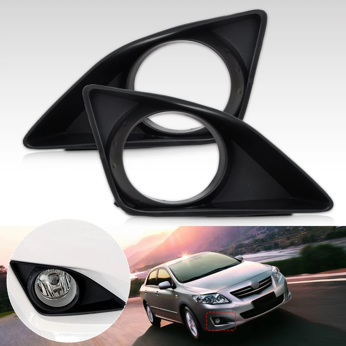 DWCX 2pcs Black Front Right + Left Fog Light Lamp Grille Cover Foglight Bezel for Toyota Corolla 2007 2008 2009 2010