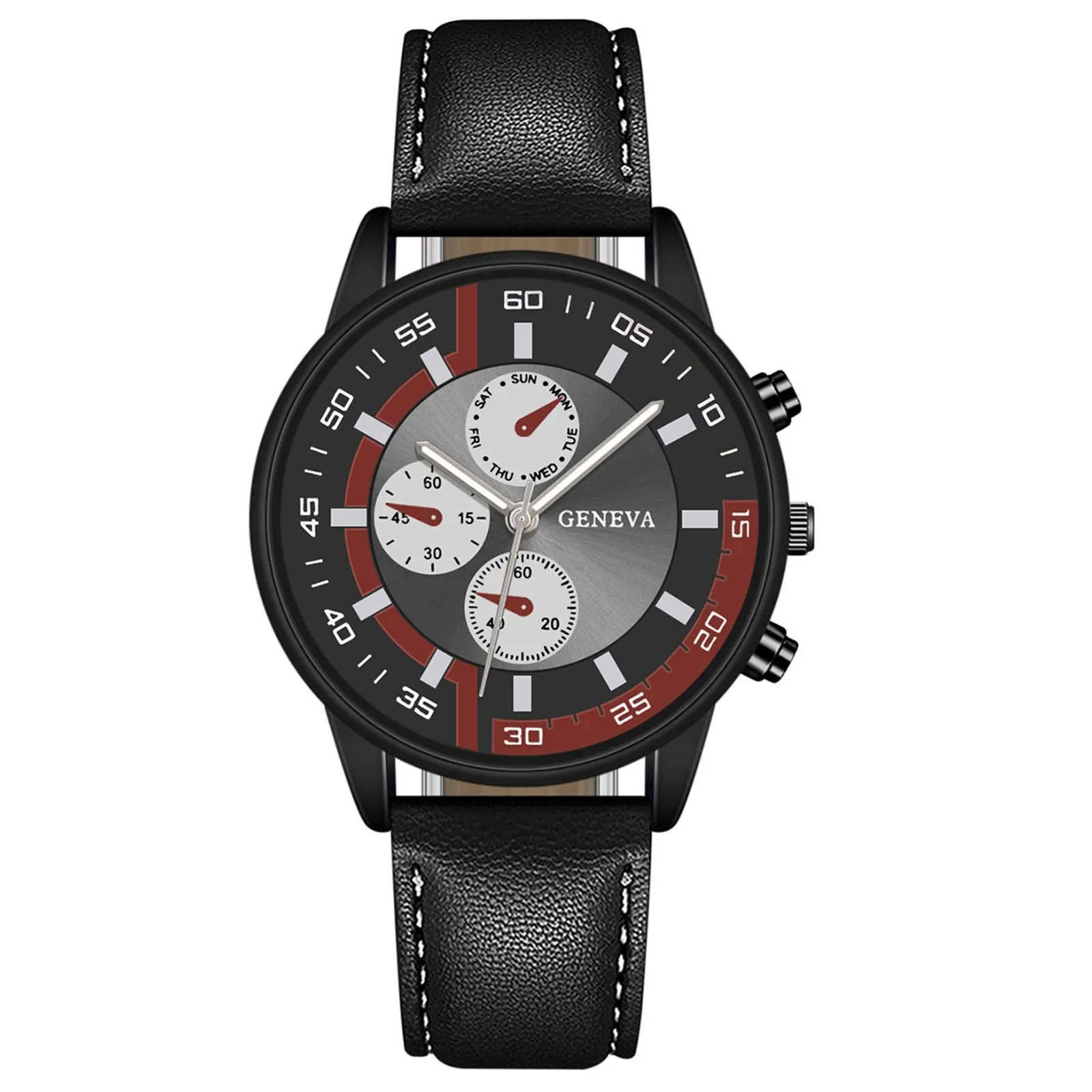 Men‘S Fashional Watch Leather Strap Three Eyes Analog Quartz Watch Business Casual Simple Clothing Matching Wrist Watch
