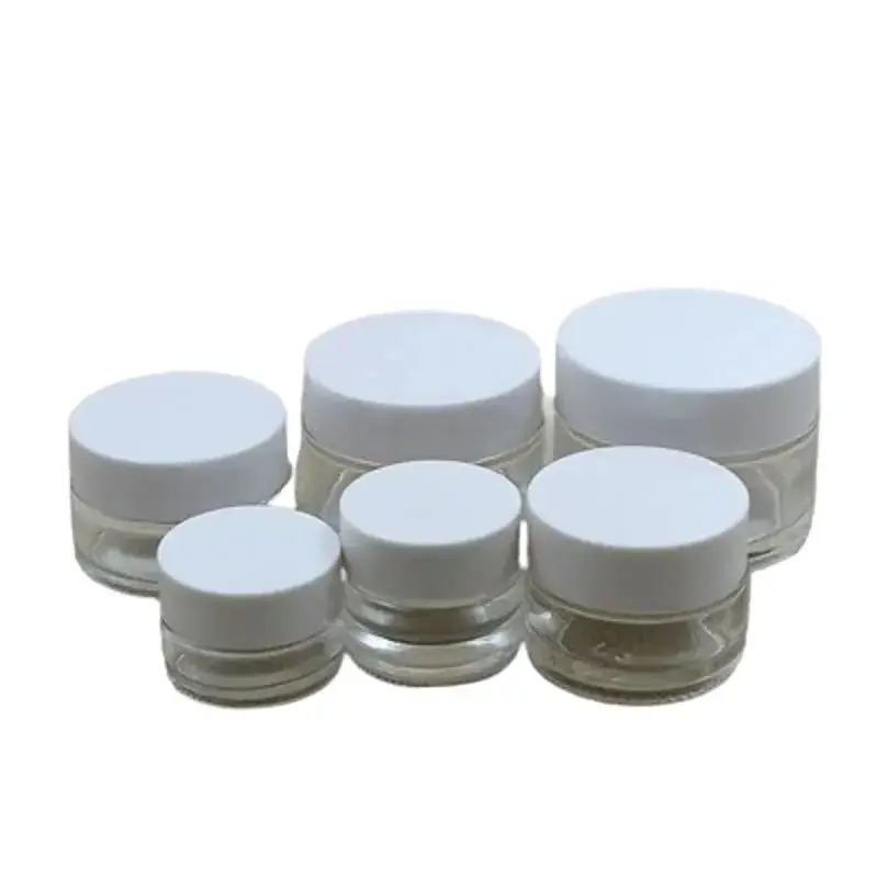 

15Pcs Clear Glass Jar White Plastic Lid Refillable Bottle 5G 10G 15G 20G 30G 50G Empty Facial Cream Pots Containers For Cosmetic