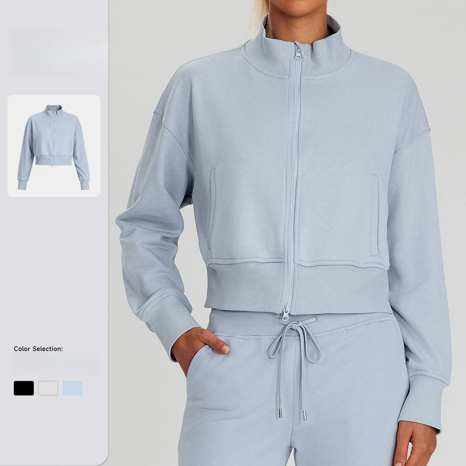 Women Short Stand Collar Yoga Jacket Zip Up Cardigan Casual Running Fitness Workout Activewear Top