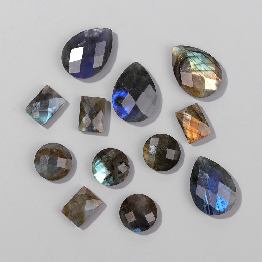 1PC High Quality Natural Stone Labradorite Pendant Water Drop Round Square Shape Charm For DIY Jewelry Making Necklaces Earrings