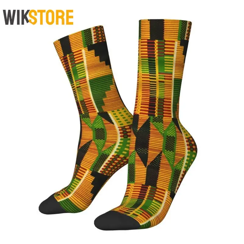 

African Kente Cloth Design Mens Crew Socks Unisex Cute Traditional Africa Ethnic Dress Socks Breathable Basketball Socks