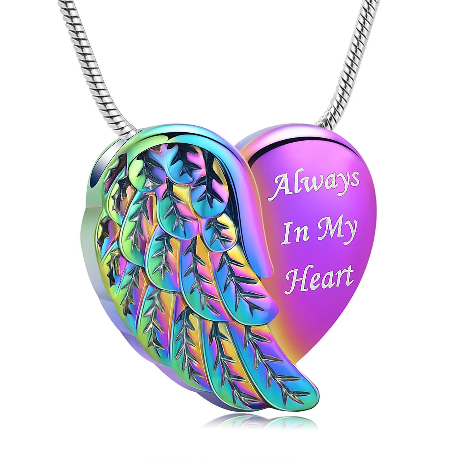 Wing Heart Urn Necklace Cremation Jewelry for Ashes Stainless Steel Custom Pendant Keepsake Funeral Memorial Gift for Women