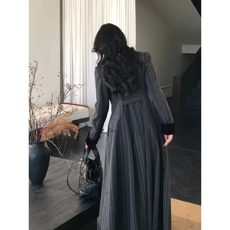 Super Stylish Slim-Fit Three-Dimensional Striped Patchwork Velvet Coat Style New Fashionable Personality Temperament Trench Coat