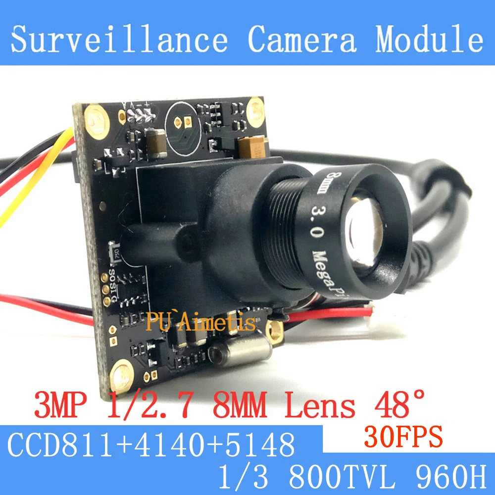 32mm*32mm Mini Surveillance camera 800TVL 1/3 Effio CCD 811+4140+5148 CCTV camera module,3MP+8mm lens+BNC/OSD Cable