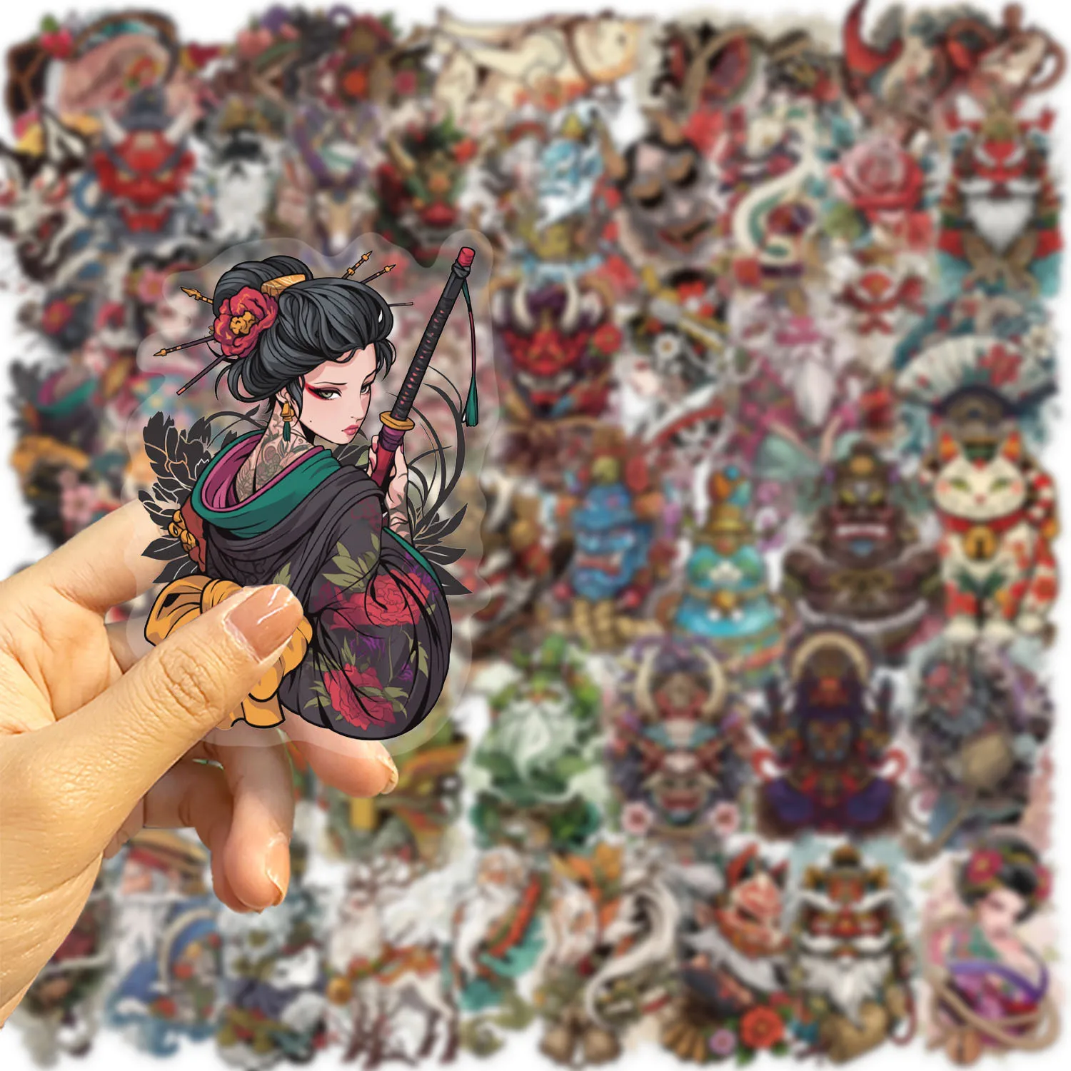 

10/30/50PCS Personalized Japanese Tattoo Art Transparent Stickers Creative Cool Doodle Decals Toys for Bicycle Suitcase Guitar