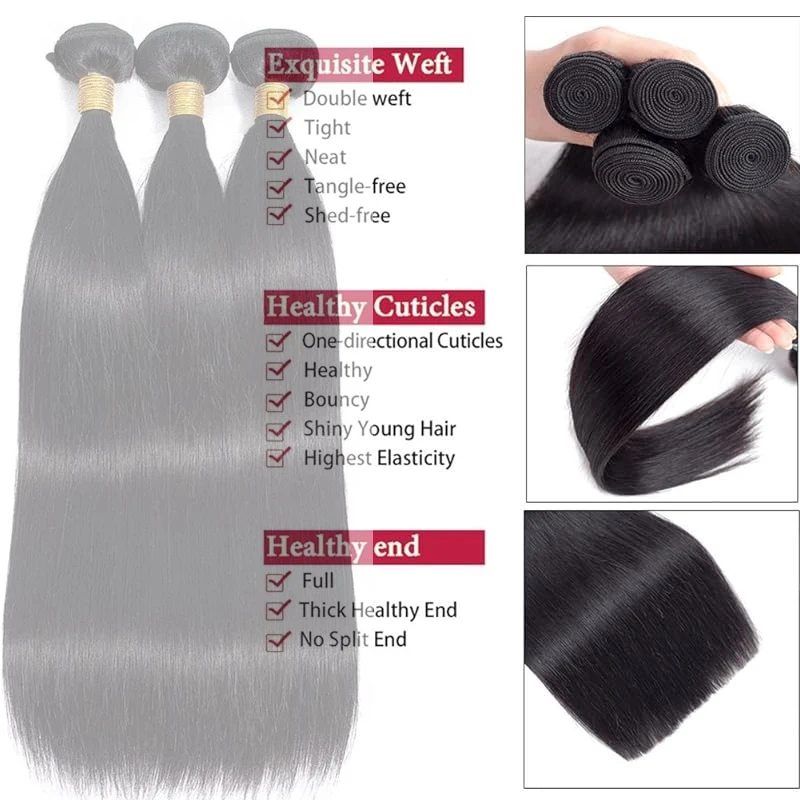 Bundles Brazilian Hair Bundles Natural Black 100% Untreated Virgin Mary Long Remi Woven Hair Suitable for Women # 1B