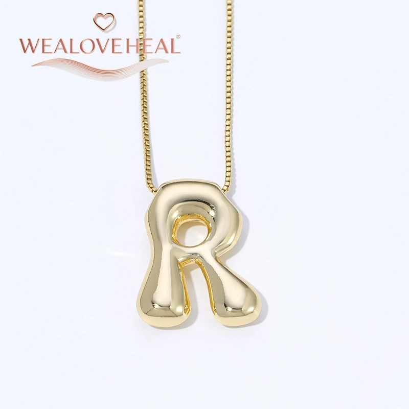 lange kette，halsketten herren，muttertagsgeschenk，schmuck frauen，halskette，18K Vergoldete Messing A-Z Ballon-Buchstaben-Halskette, Puff-Buchstaben-Anhänger, Klobiger Glänzender Personalisierter Namens-Alphabet-Schmuck – Detail 36